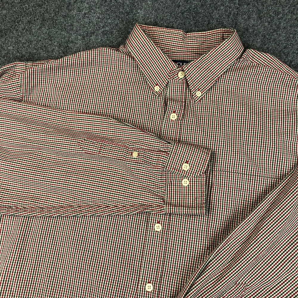 Puritan Mens Wrinkle Resistant Gingham Button Down Shirt Long Sleeve Red Green